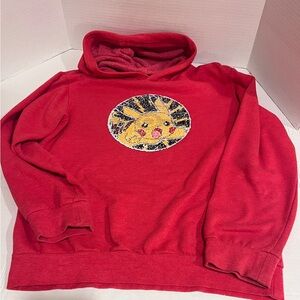 Pokémon Pikachu Sequin Flip Red Hoodie Pullover Sweatshirt Kids Size Large